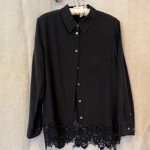 Equipment Black Bottom Down Silk Laser Cut Lace Blouse